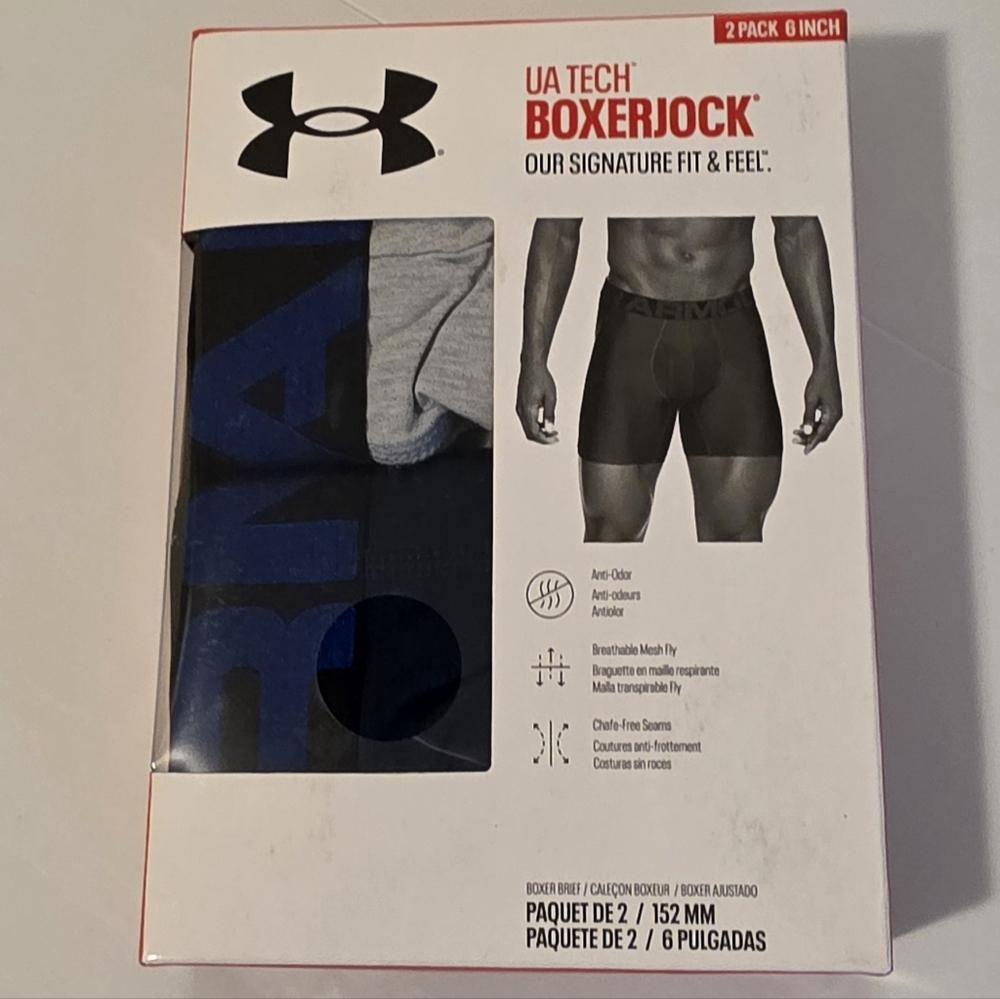 Under Armour UA Tech Boxerjock Boxer Briefs Blue and Gray Size 5XL NIB BIN E